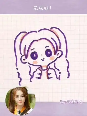 简笔画迪丽热巴手绘明星q版附过程