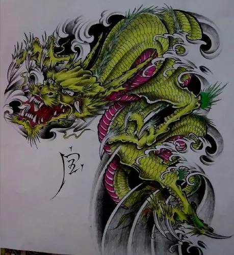 彩色半胛龙披肩龙纹身图案tag标签:个性披肩龙胸部过肩龙过肩龙纹身