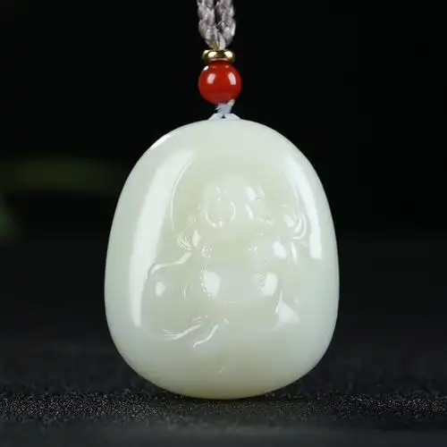 [佛佑一生]新疆和田玉笑佛吊坠玉坠白玉弥勒佛挂件玉佩天然玉石