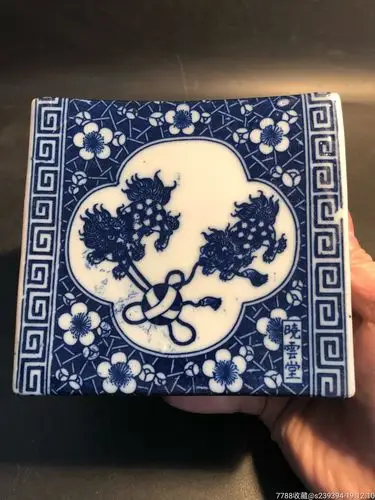 清,民国青花狮子枕