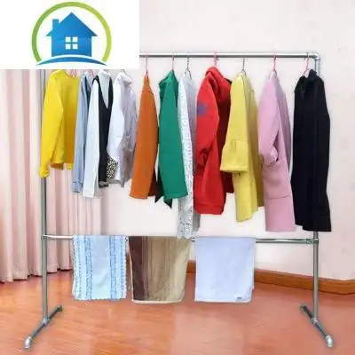 三维工匠自来水管铁管晾衣架家用小型高1米8可移动落地单杆滑轮卧室可