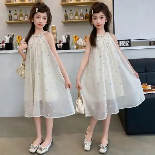 女童夏季彩色小玫瑰连衣裙2024新款儿童洋气可爱公主裙女孩长裙子