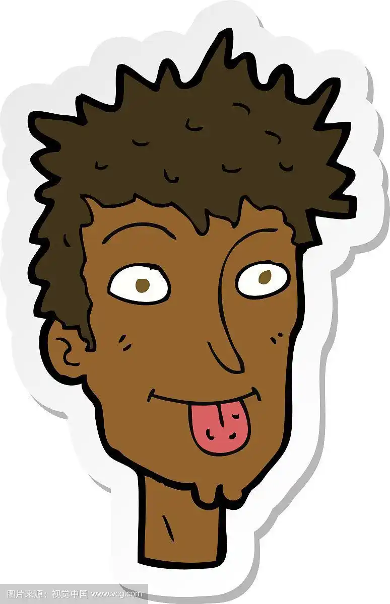一个卡通人物伸出舌头的贴纸