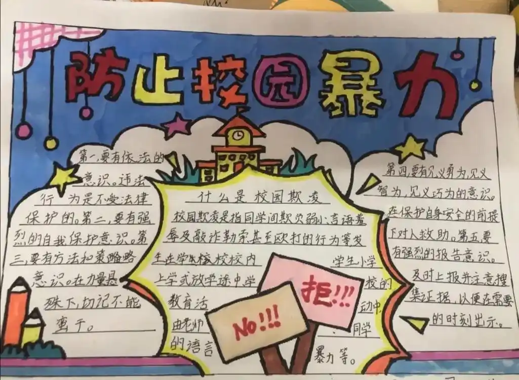 防止校园暴力 保护自己#小学生手抄报 - 抖音