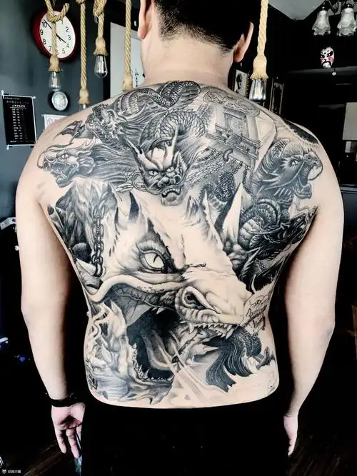 九龙拉棺_纹身图案手稿图片_杏姐的纹身作品集