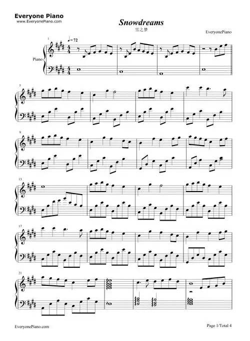 雪之梦-snowdreams五线谱预览1