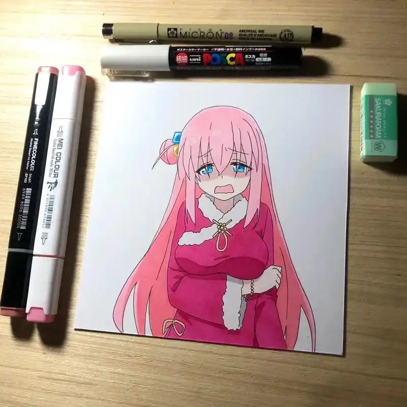 波奇酱真的很卡哇伊!#二次元 #孤独摇滚 #马克笔手绘 #波 - 抖音