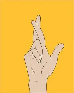 手指交叉,手势.谎言,运气, 迷信符号或图标.矢量图照片