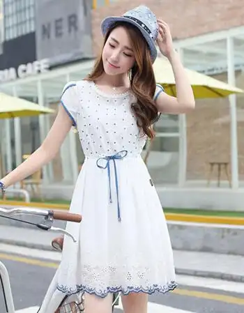 少女初中生韩版夏装甜美裙子女夏 连衣裙 学生 学院风小清新 白色 s