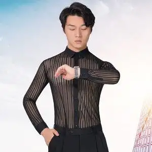 【性感透视】丹宝罗拉丁舞服男品牌男士舞蹈服装练舞服国标舞上衣