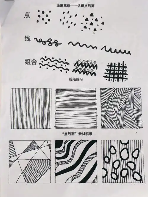 针对于六年级的黑白线描画 基础课 第一课我是这样安排练习的1.