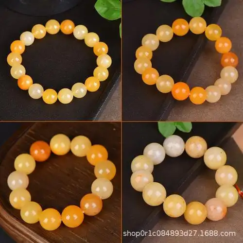 新疆戈壁玉手链男女款黄龙玉圆珠手链老黄玉圆珠手串天然玉珠手串