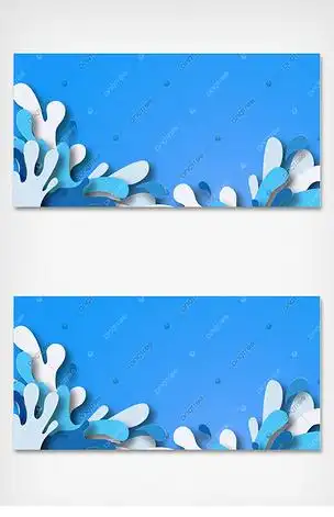 夏季简约蓝色海浪泼溅剪纸风格横幅