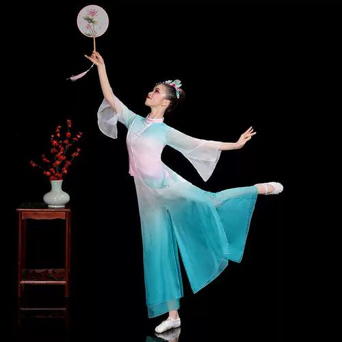西子湖初妆古典舞演出服女飘逸中国风扇子伞舞蹈秧歌服群舞套装