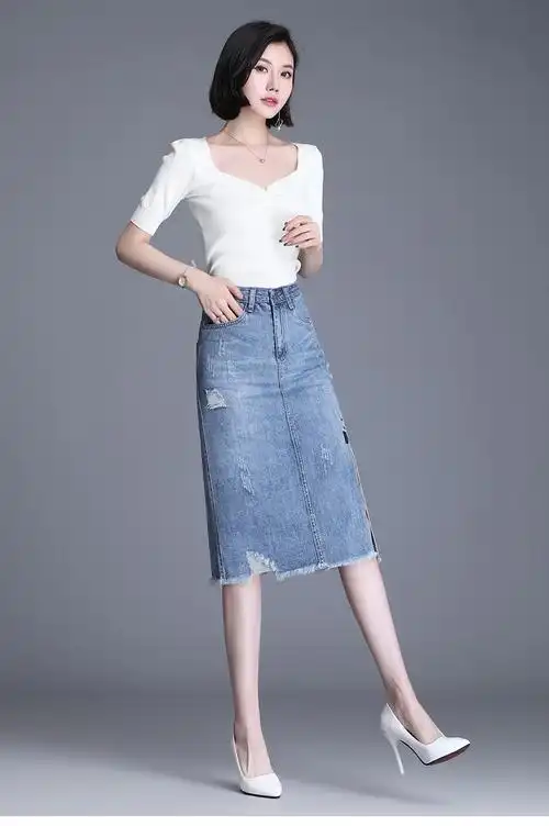 雅鹿旗舰官方店半身裙女开叉牛仔裙半身裙女2021春夏季新款高腰显瘦中