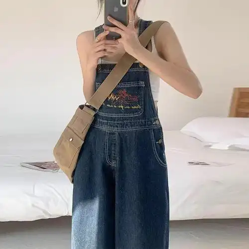 牛仔背带裤女大码胖梨形身材秋冬穿搭日系学生高个子工装长裤子 - 17