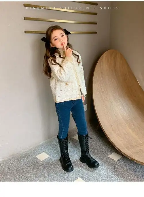 卡傲臻女童靴子冬长筒靴新款鞋子马丁靴洋气长靴儿童冬季加绒高筒靴