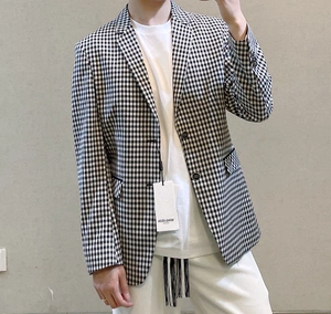 2022春季黑白格西装外套显白休闲成熟风百搭痞帅潮流韩版气质男