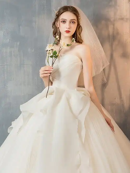 2021婚纱新娘礼服气质小个子抹胸梦幻齐地结婚礼服