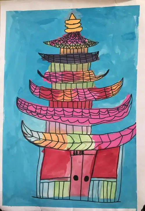 柳邕四小农民画校本课程— —第一次作品《鼓楼》