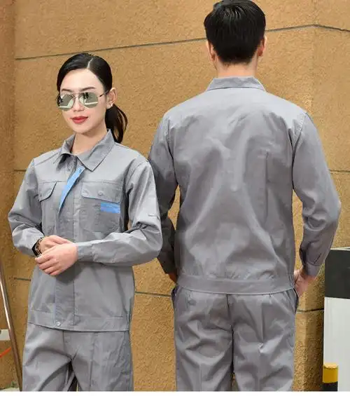 新品夏季长袖工作服套装男薄款上衣耐磨汽修车间建筑工地工人劳保厂服