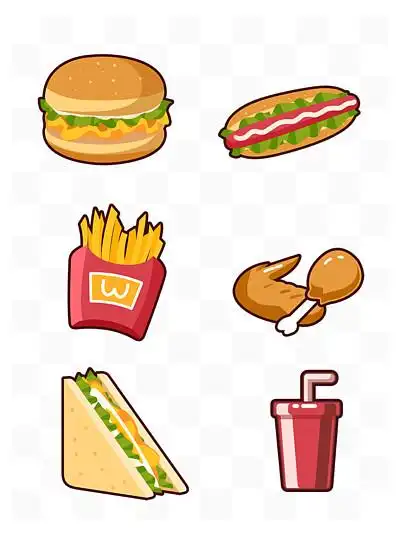 汉堡薯条食物插画矢量素材15724073060手绘风格西式食物披萨汉堡火腿