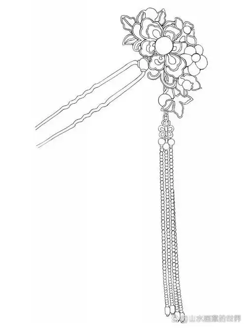 古风珠钗饰品头饰高清素材 白描黑白针管笔