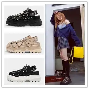 瑞典正品代购 eytys athena泫雅同款绒面铆钉镂空厚底凉鞋