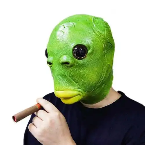 万圣节绿鱼人头套抖音万圣节面具搞笑鱼头怪怪人绿色网红奔儿北极象绿