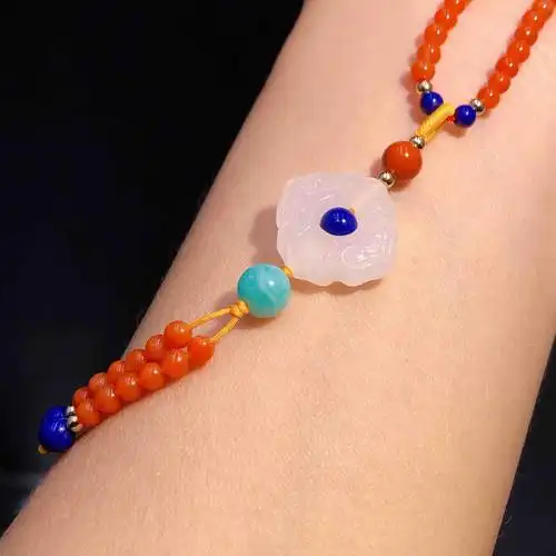 23mm川料南红配天河石和田玉雕刻背云项链yc457