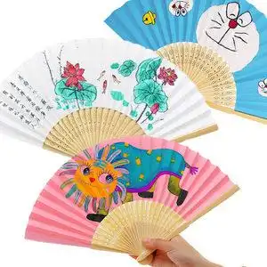儿童diy绘画扇子diy空白纸扇子折扇白扇幼儿园手工制作画画小凉扇