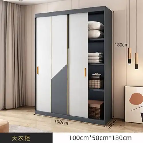 艺可恩推拉门衣柜现代简约实木组装家用卧室柜子出租房经济型儿童大