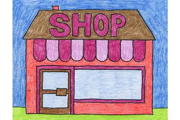 儿童简单蜡笔画:怎么教孩子画小商店(步骤图解)