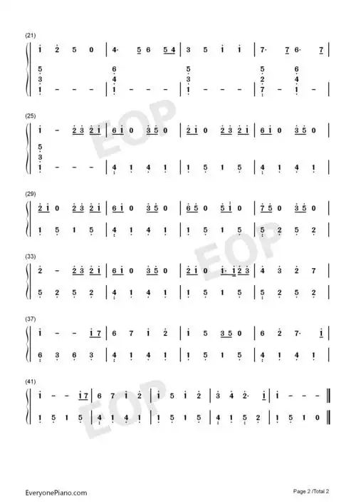 初学者c调简易版双手简谱预览2-钢琴谱文件(五线谱,双手简谱,数字鬃