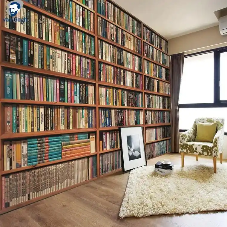 3d立体复古欧式书架墙纸书房图书馆背景壁纸视觉延伸空间无缝壁 - 抖