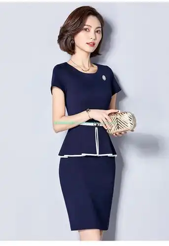 职业女裙套装韩版套裙连衣裙珠宝店工作服美容院工装 短袖连衣裙 s