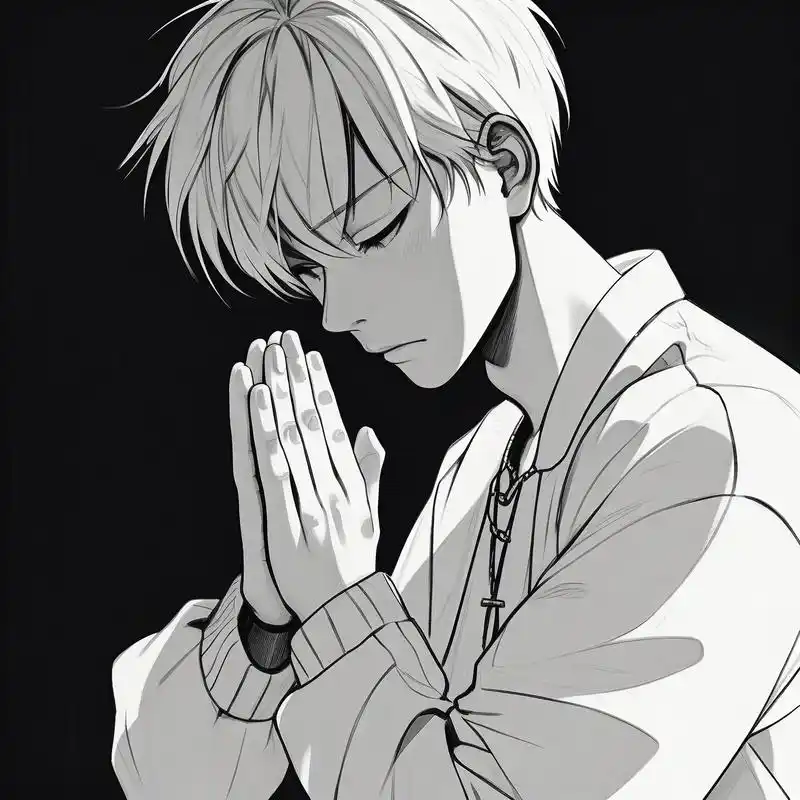 🙏男生求佛瞬间🖤 这幅黑白素描头像,捕捉了男生双手合十求佛的