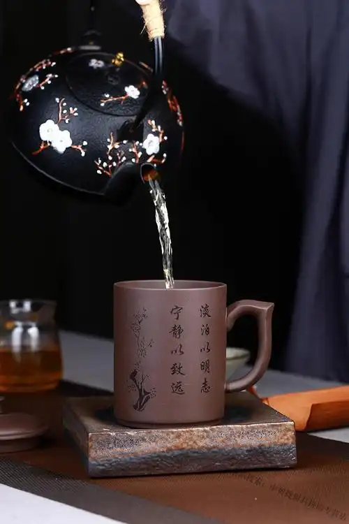 宜兴男士大容量紫砂杯水杯带盖泡茶杯茶具办公室陶瓷杯子手工刻字姓氏