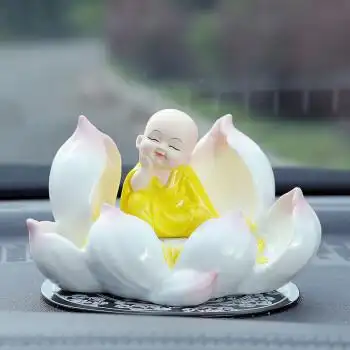 醉米小和尚摆件车载弥勒笑佛可爱小沙弥佛系禅意小和尚汽车台装饰品