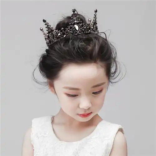 迪鲁奥diluao儿童皇冠头饰公主女童王冠水晶箍小孩生日蛋糕黑色圆冠