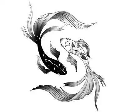 49张黑白双鱼座纹身手稿素材图案