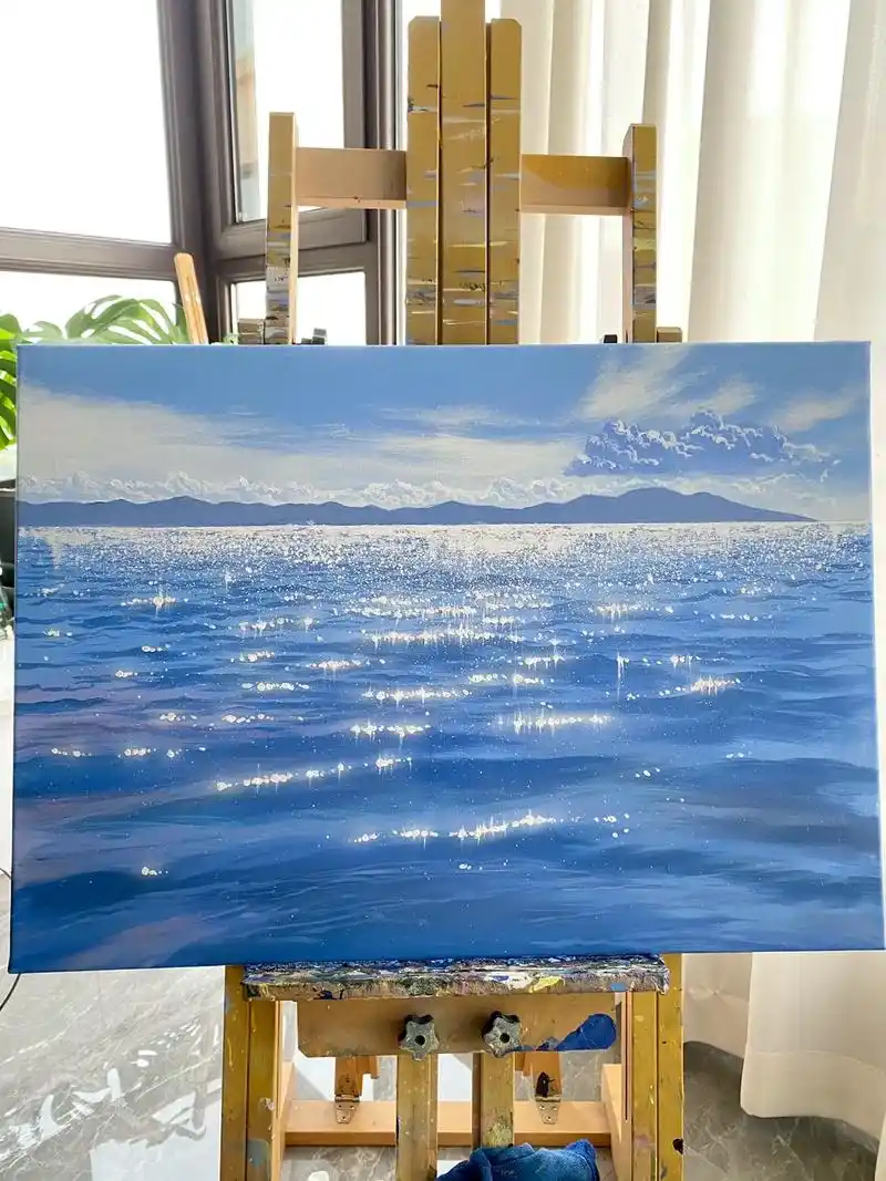 丙烯画 #画画 #蓝色治愈系 @抖音 - 抖音