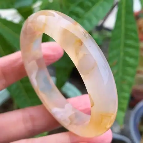 天然时尚樱花玛瑙手镯冰透柠檬黄花型漂亮535圈口女神硬核首饰