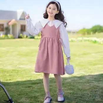 俏洛诗女童秋季连衣裙适合3-14岁小女孩穿的春秋装新款套装裙中大童