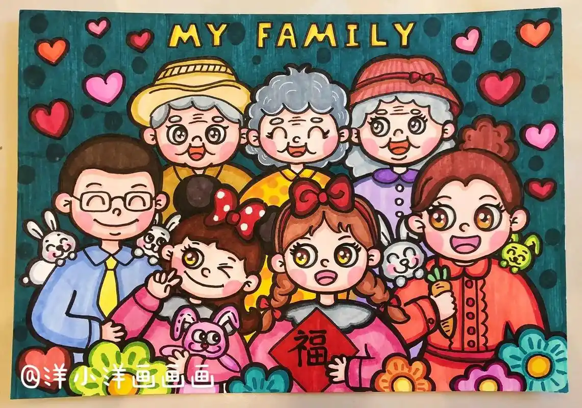 帮朋友画的family画一家人画人物画