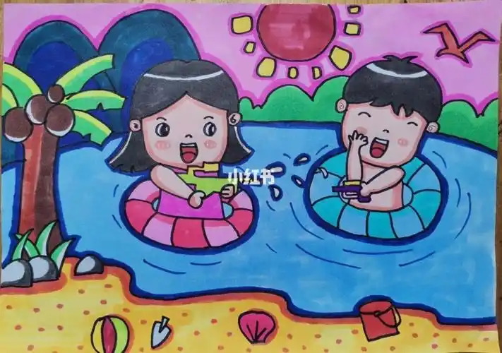 我和我的好朋友在游泳简笔画