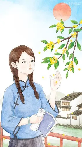 民国少女学生赏桂花|插画|商业插画|柠檬崽插画 - 原创作品 - 站酷