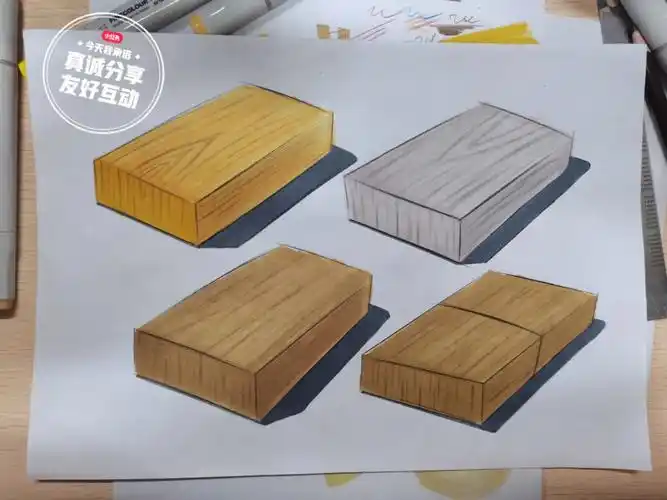 工设人手绘人马克笔木纹绘制