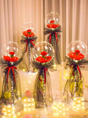 七夕情人节婚礼布置装饰立柱飘空玫瑰花波波球气球花束订婚宴现场