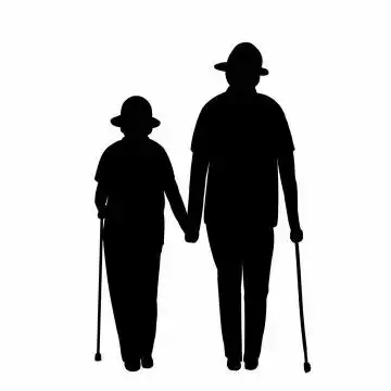 手牵手的老人背影剪影png免抠图片